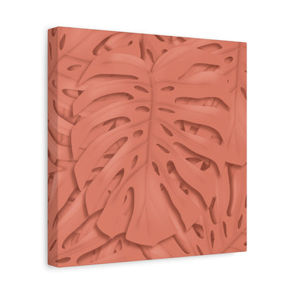 Coral Monstera Canvas Print – Botanical Wall Art