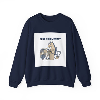 Workhorse Desk Jockey Sweatshirt | corporate burnout parody, collegiate horse design