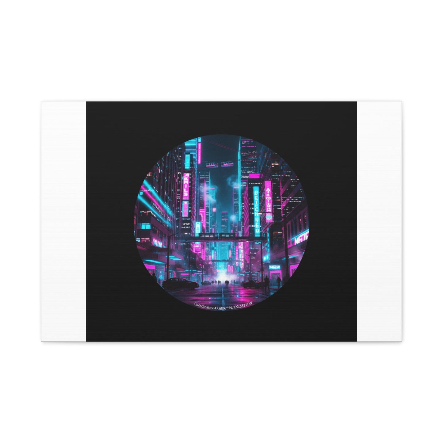Neon Cyberpunk Cityscape Canvas | synthwave skyline, future city art