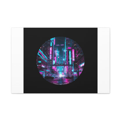 Neon Cyberpunk Cityscape Canvas | synthwave skyline, future city art