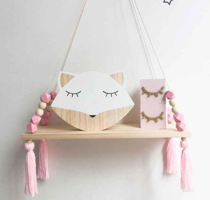 Nordic style colorful beads tassel wooden Wall Shelf