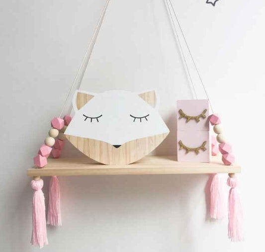 Nordic style colorful beads tassel wooden Wall Shelf