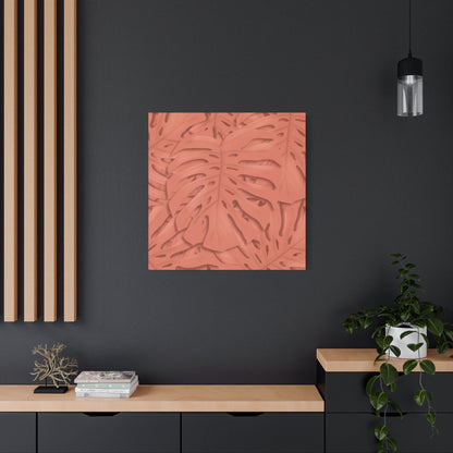 Coral Monstera Canvas Print – Botanical Wall Art