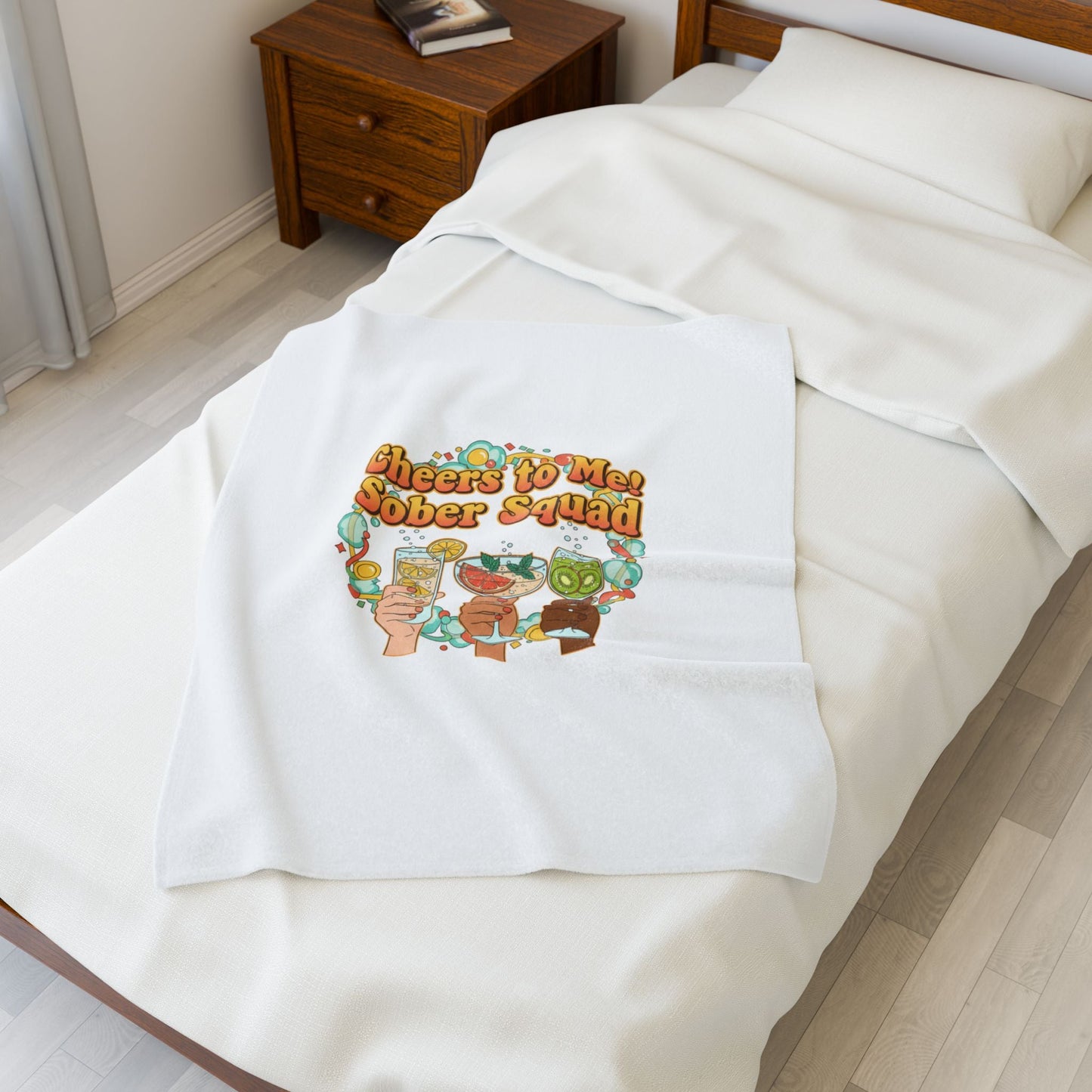 Cheers to Me Sober Squad Velveteen Blanket | Dry January, Mocktail Trend