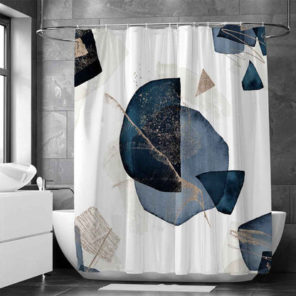 Modern Retro Neutral Waterproof Shower Curtain Set - Abstract Geometric Waffle Weave Fabric for Minimalist Bath Decor