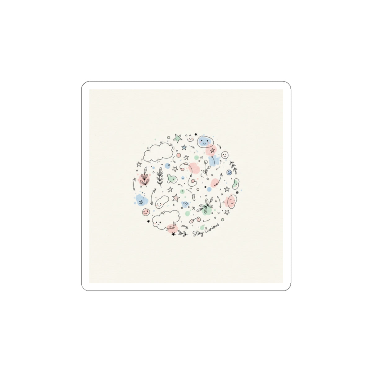 Hand-Drawn Doodle Circle Sticker | Minimal Line Sketch, Pastel Accents