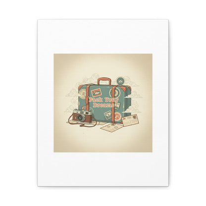Pack Your Dreams Canvas | Retro Travel Postcard, Wanderlust Passport Stamp Art