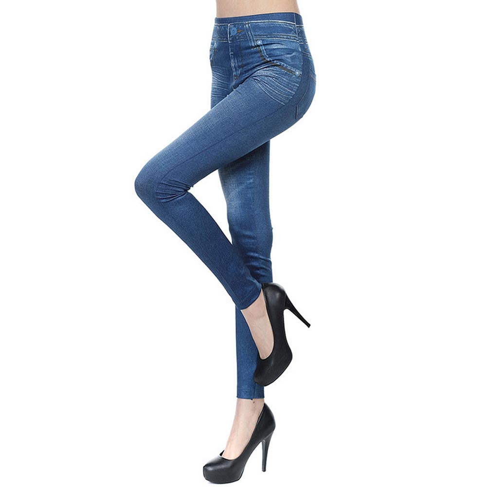 High-Waisted Denim Jeggings - Stretchy Pull-On Slim Fit Leggings