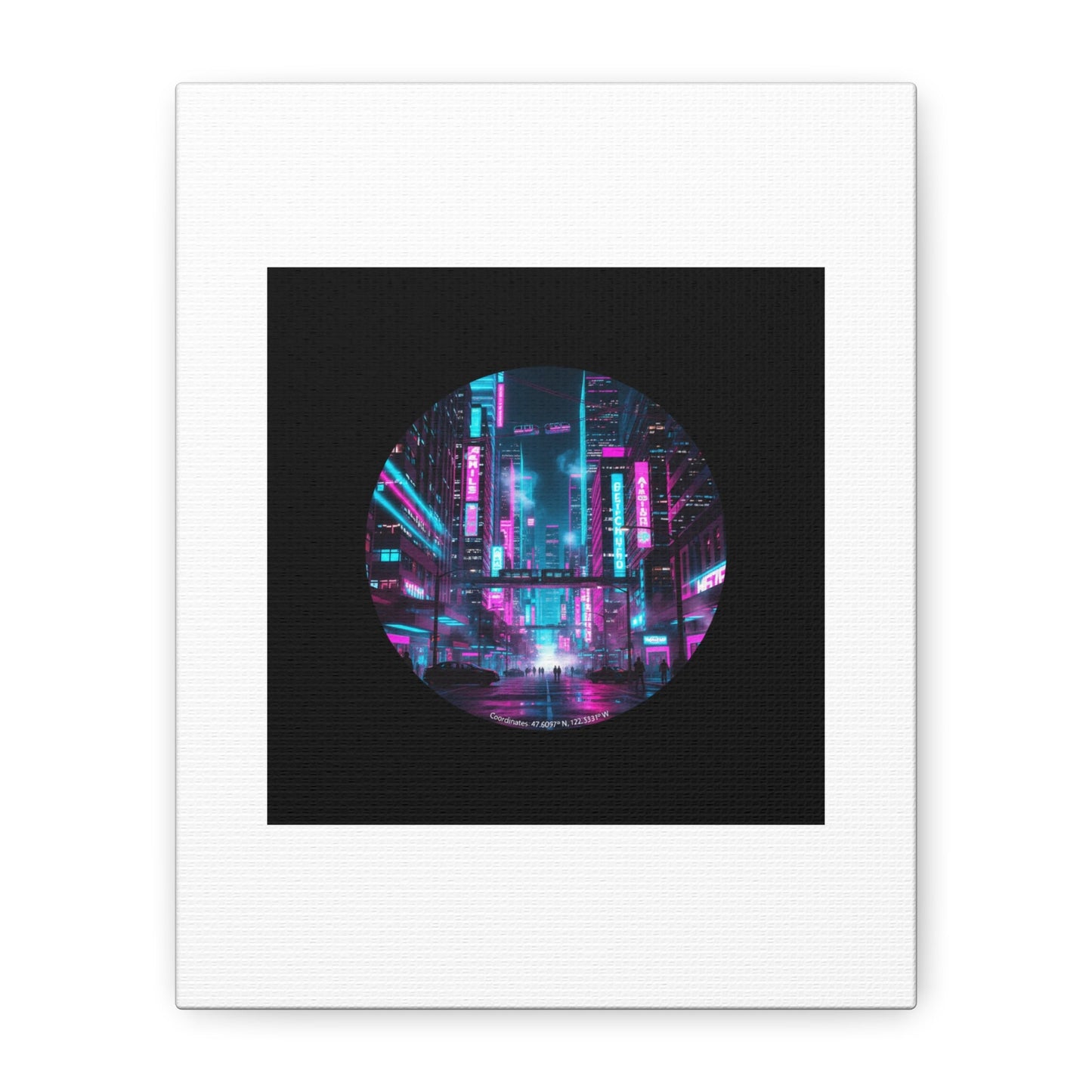 Neon Cyberpunk Cityscape Canvas | synthwave skyline, future city art