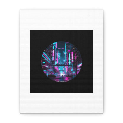 Neon Cyberpunk Cityscape Canvas | synthwave skyline, future city art