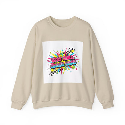 Stay Chill Crash Out Crewneck Sweatshirt | neon graffiti meltdown design