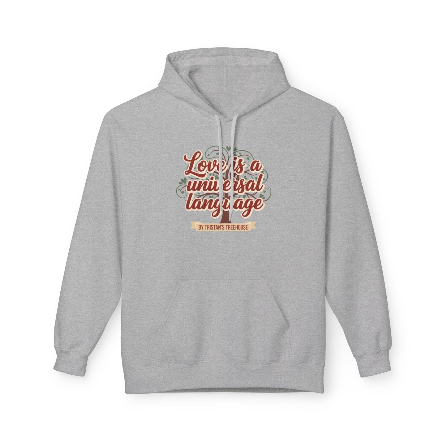 Hoodie — “Love is a Universal Language” Cozy Retro Cabin Graphic Hoodie