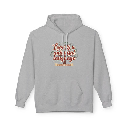 Hoodie — “Love is a Universal Language” Cozy Retro Cabin Graphic Hoodie