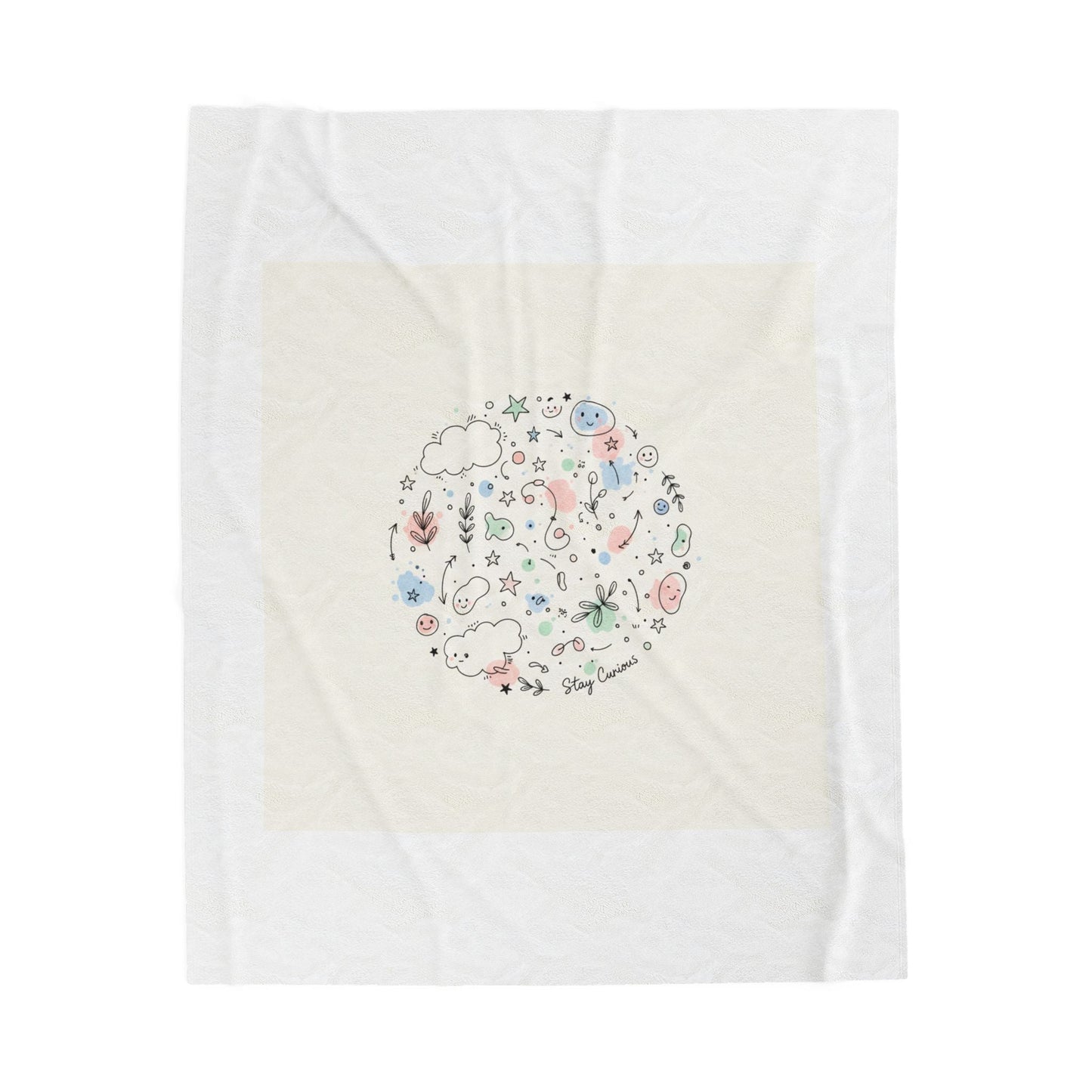 Whimsical Hand-Drawn Doodle Circle Blanket | Sketch Art Velveteen Plush