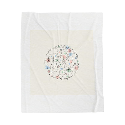 Whimsical Hand-Drawn Doodle Circle Blanket | Sketch Art Velveteen Plush