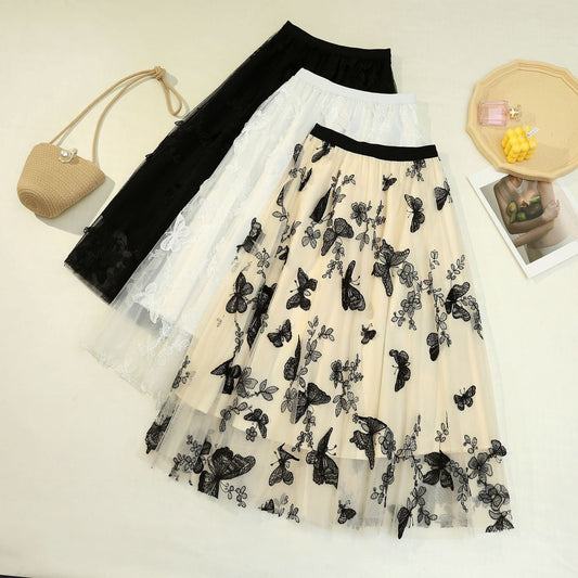 Mid-length Three-dimensional Butterfly Mesh Skirt