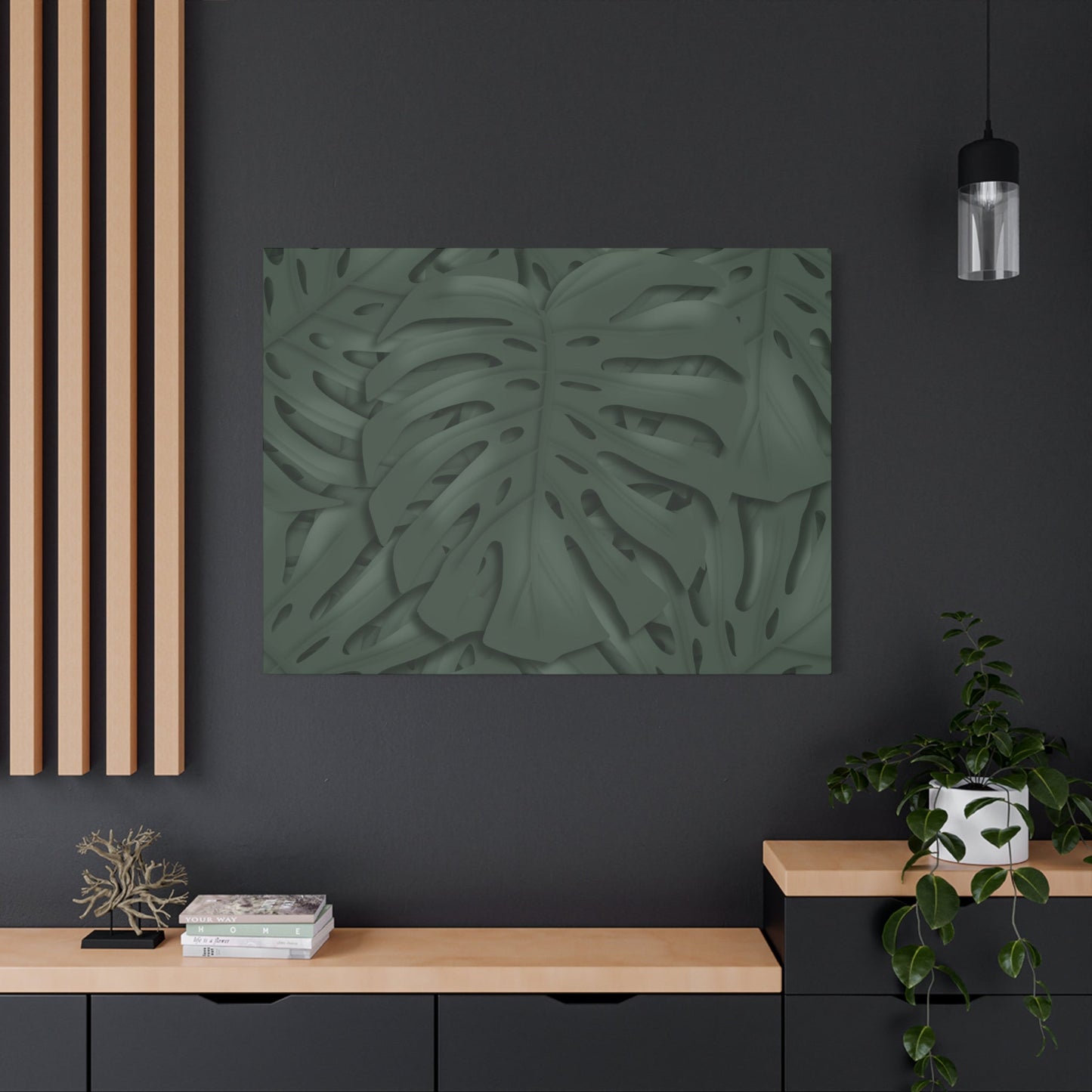 Deep Green Monstera Canvas Print – Botanical Wall Art