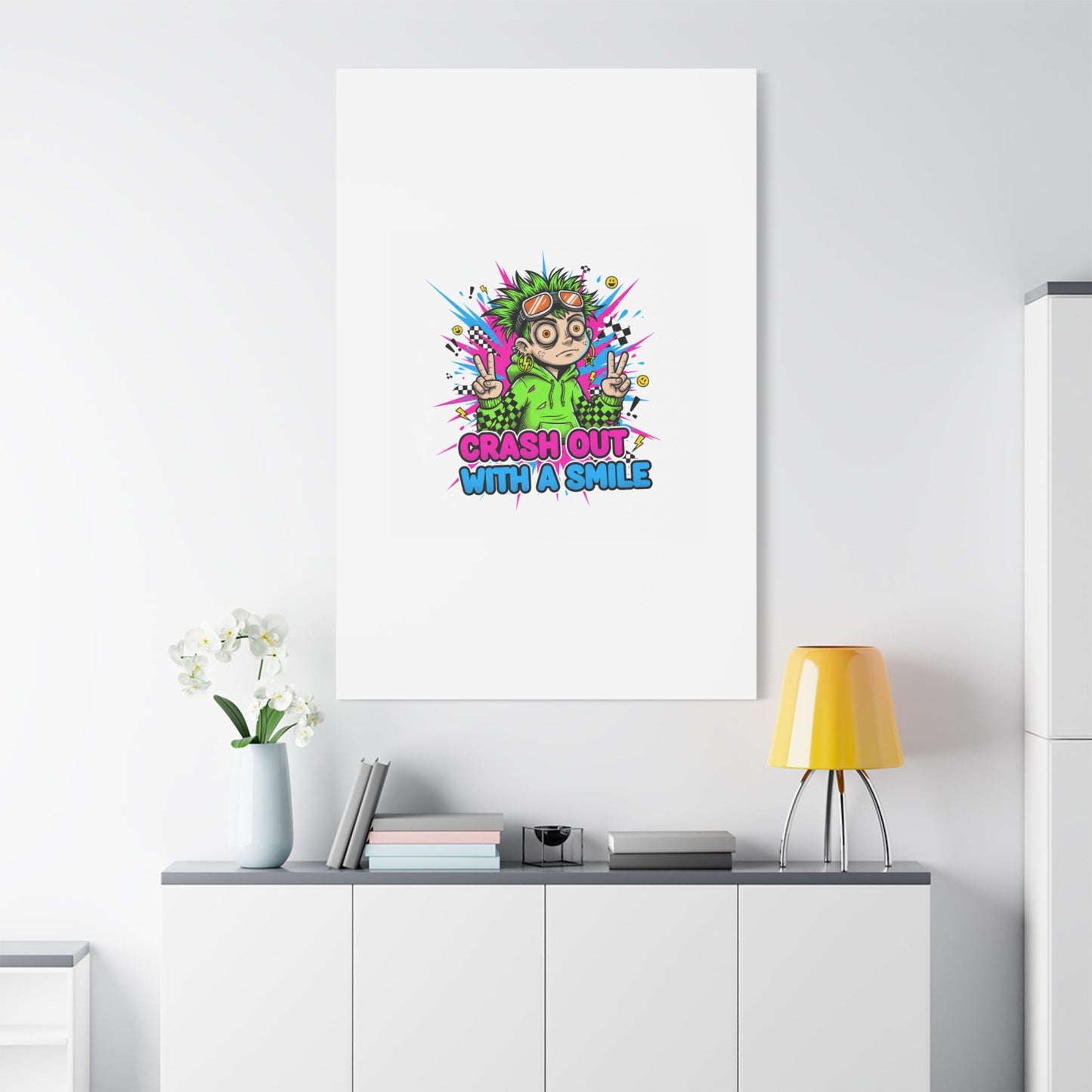Crash Out With a Smile Canvas Print | Neon Skate Graffiti, Meme Meltdown Art
