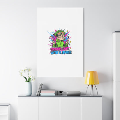 Crash Out With a Smile Canvas Print | Neon Skate Graffiti, Meme Meltdown Art