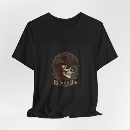 Ride or Die Skull Cowboy Tee | western skull art, gothic Americana
