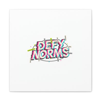 Defy Norms Canvas, Anti-Aesthetic Glitch Typography, Brutalist Poster Style
