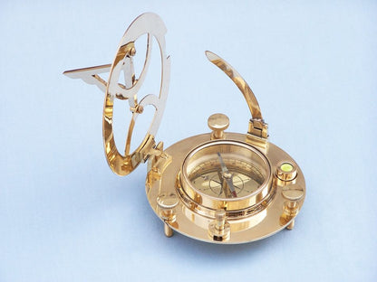 Solid Brass Round Sundial Compass w/ Rosewood Box 6""