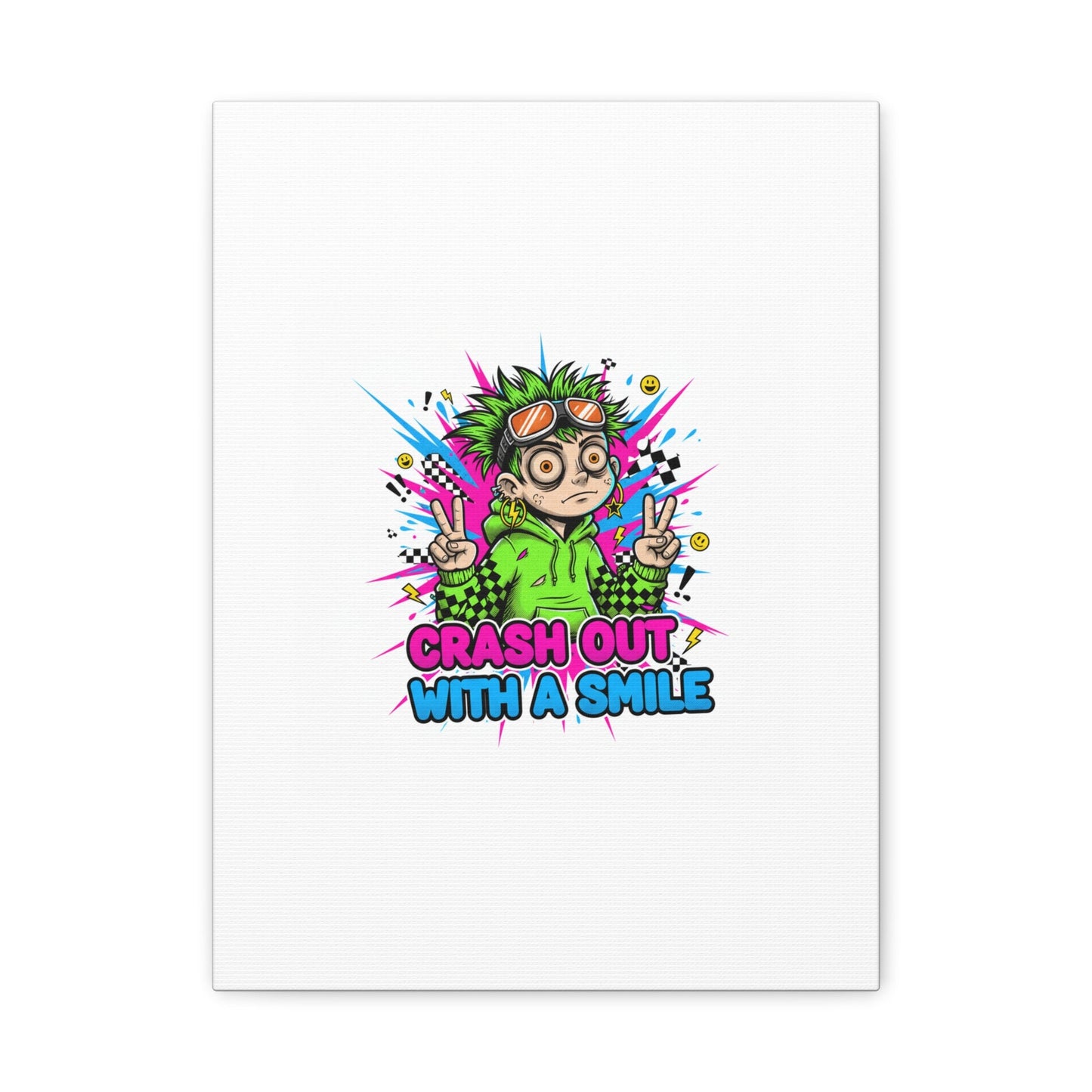 Crash Out With a Smile Canvas Print | Neon Skate Graffiti, Meme Meltdown Art