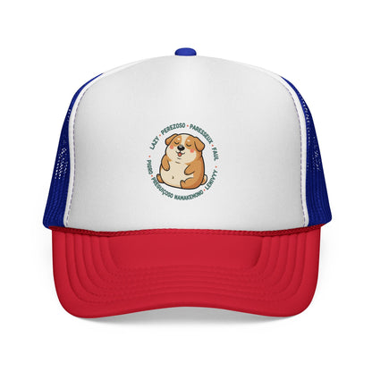Funny Dog Meme Trucker Cap — "Fat Lazy" Multilingual Design (8 Languages)