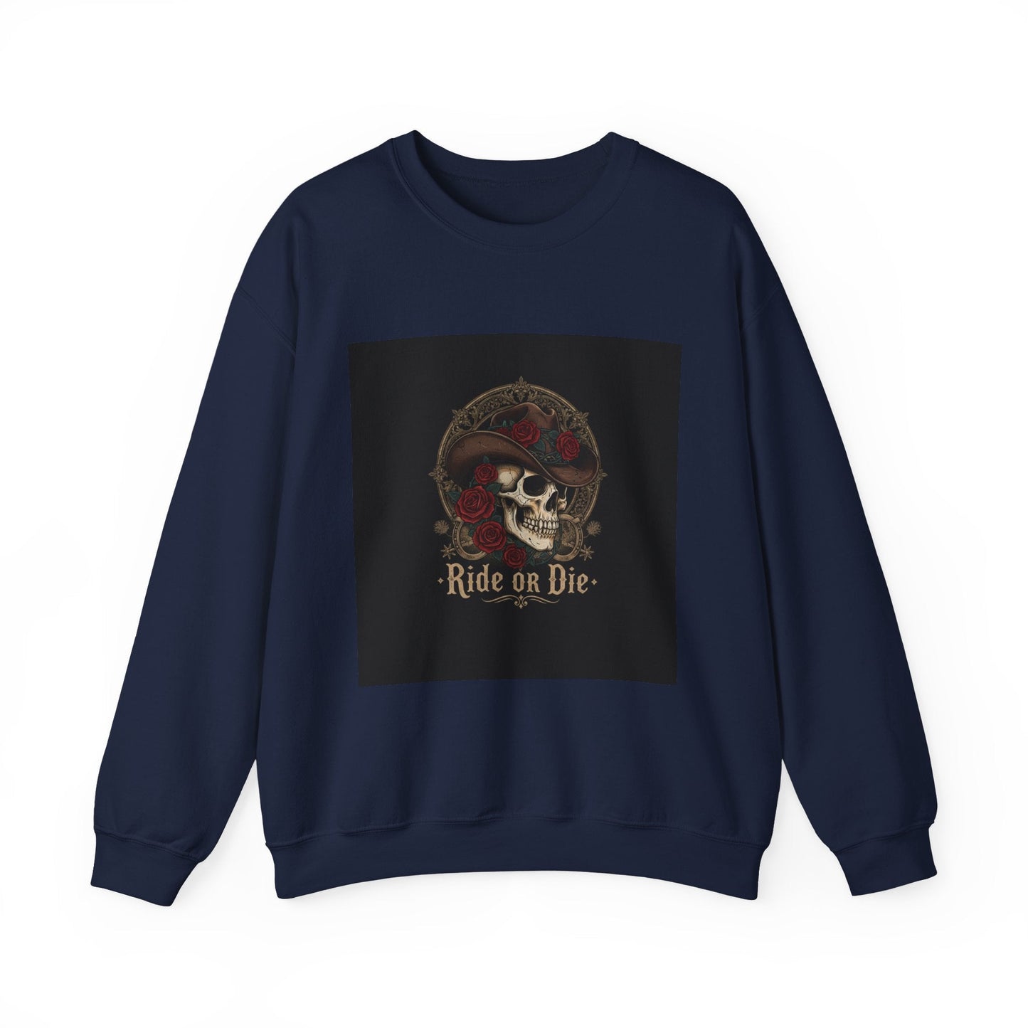 Ride or Die Skull Crewneck Sweatshirt | western skull art, gothic Americana