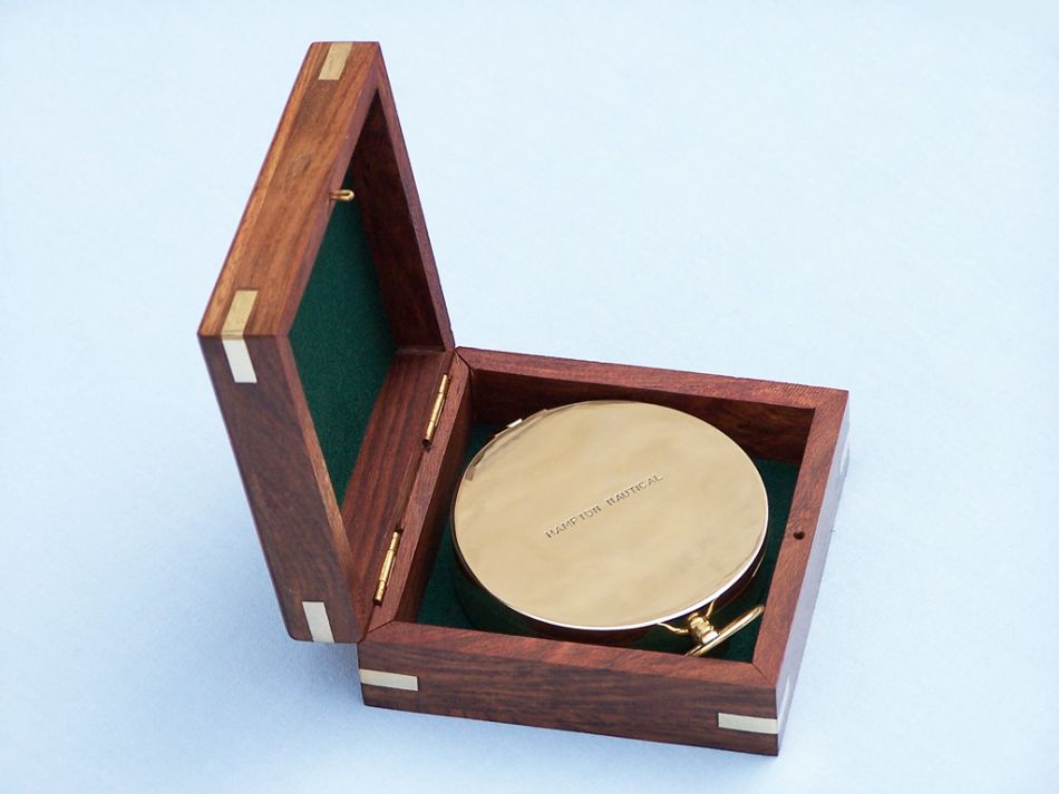 Solid Brass Gentlemen's Compass w/ Rosewood Box 4""