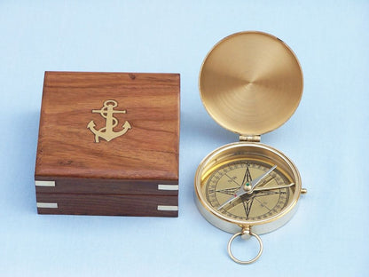 Solid Brass Gentlemen's Compass w/ Rosewood Box 4""