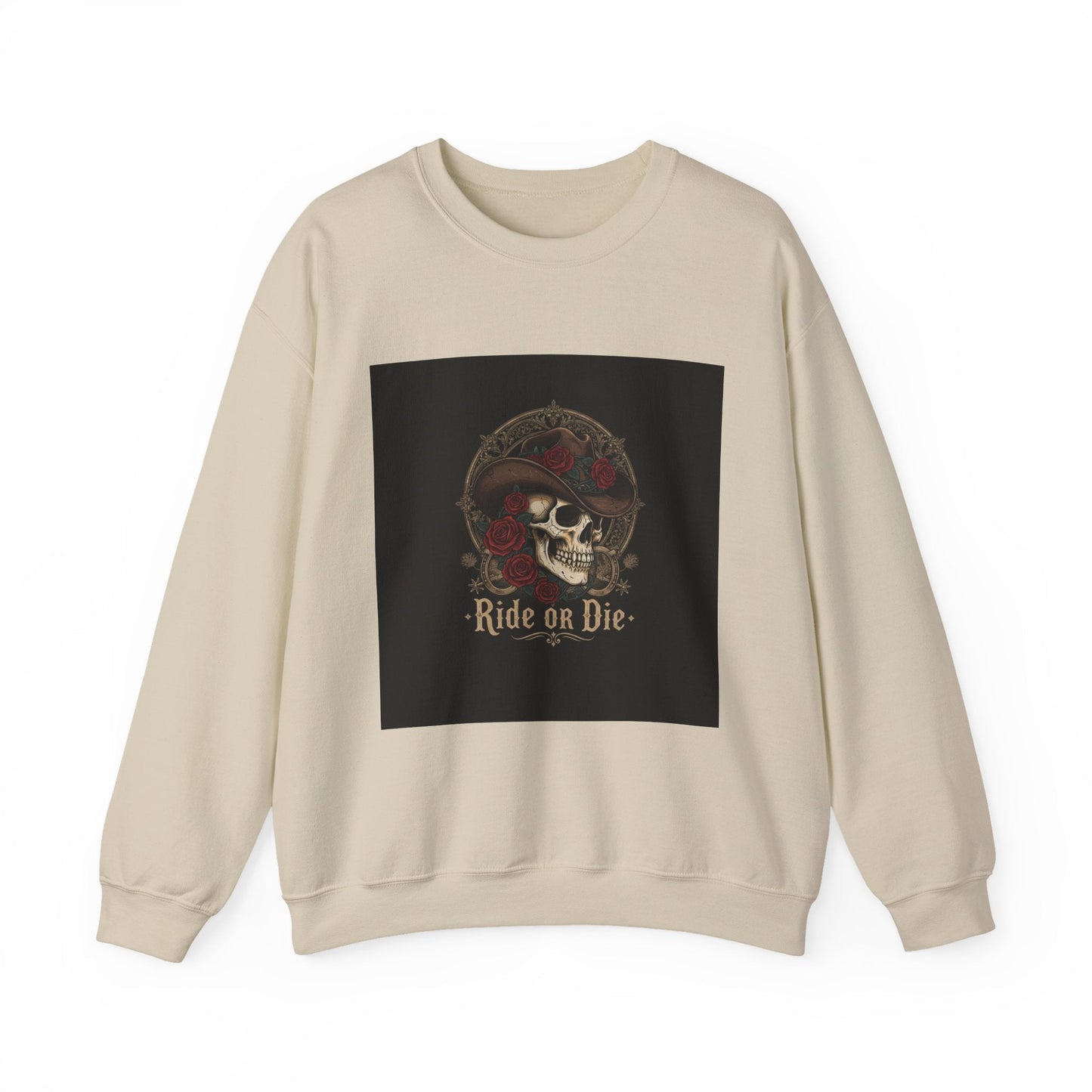 Ride or Die Skull Crewneck Sweatshirt | western skull art, gothic Americana