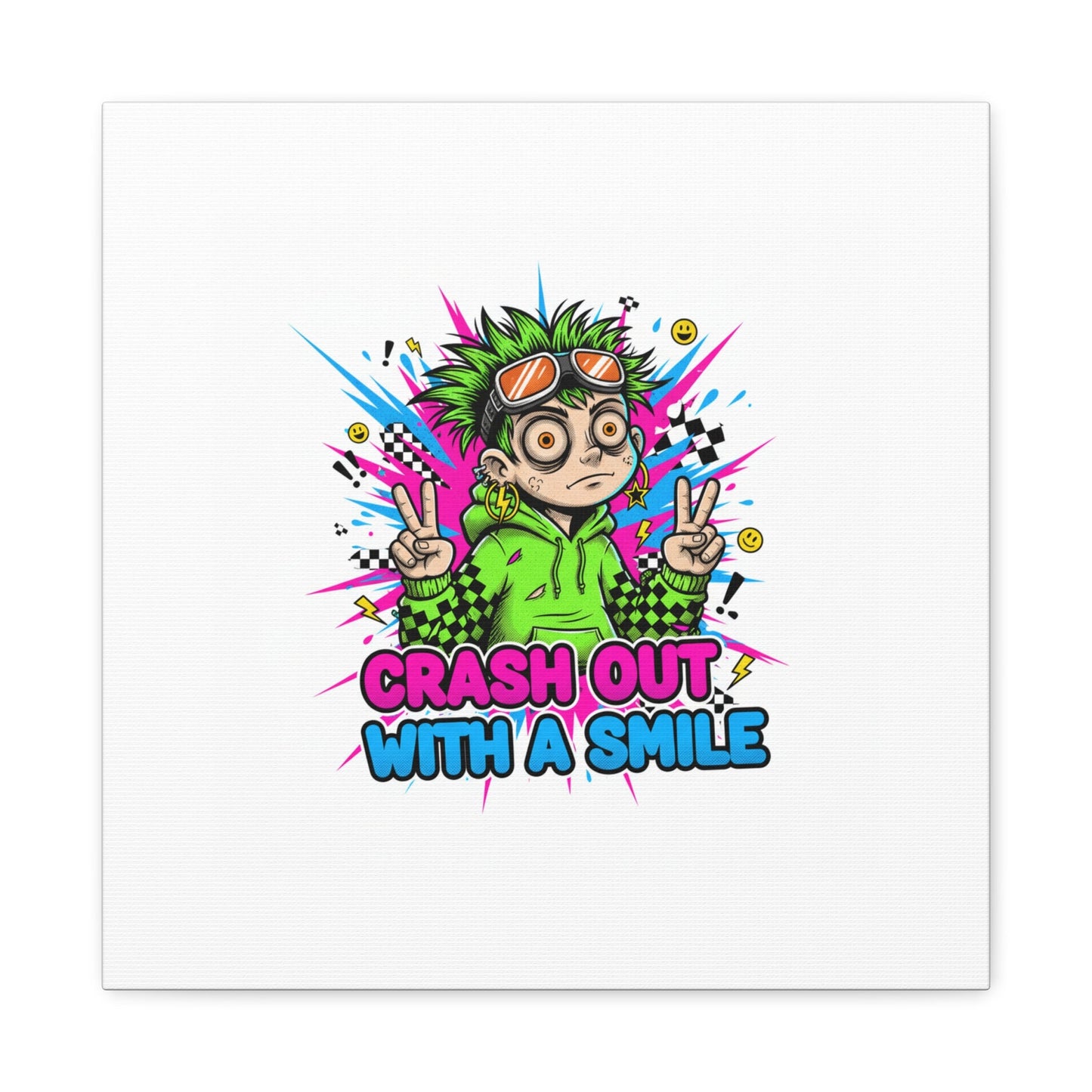 Crash Out With a Smile Canvas Print | Neon Skate Graffiti, Meme Meltdown Art