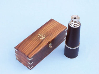 Deluxe Class Admiral's Brass - Leather Spyglass Telescope 27"" w/ Rosewood Box