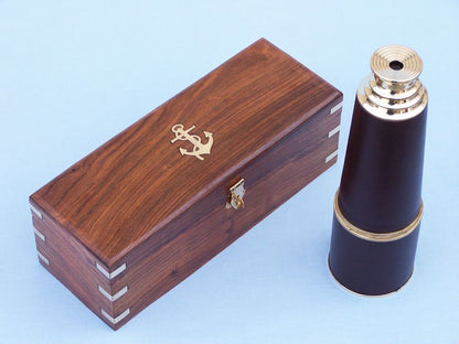 Deluxe Class Admiral's Brass - Leather Spyglass Telescope 27"" w/ Rosewood Box