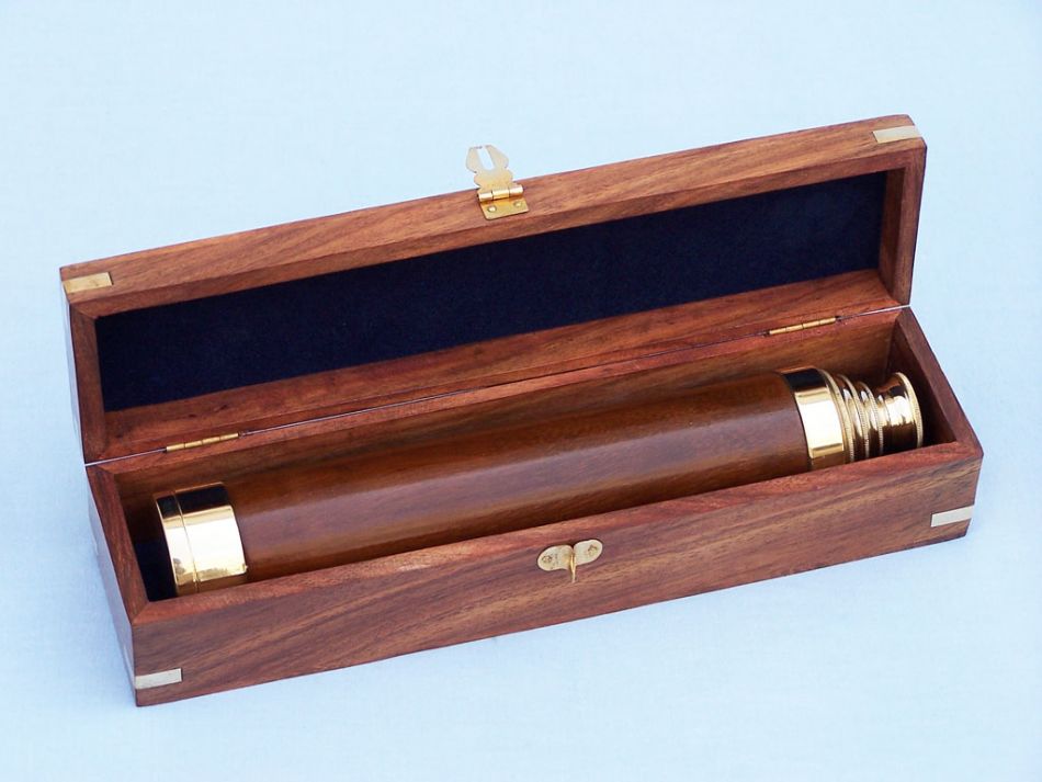Deluxe Class Solid Brass - Wood Admiral's Spyglass Telescope 25"" w/ Rosewood Box