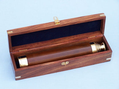 Deluxe Class Solid Brass - Wood Admiral's Spyglass Telescope 25"" w/ Rosewood Box