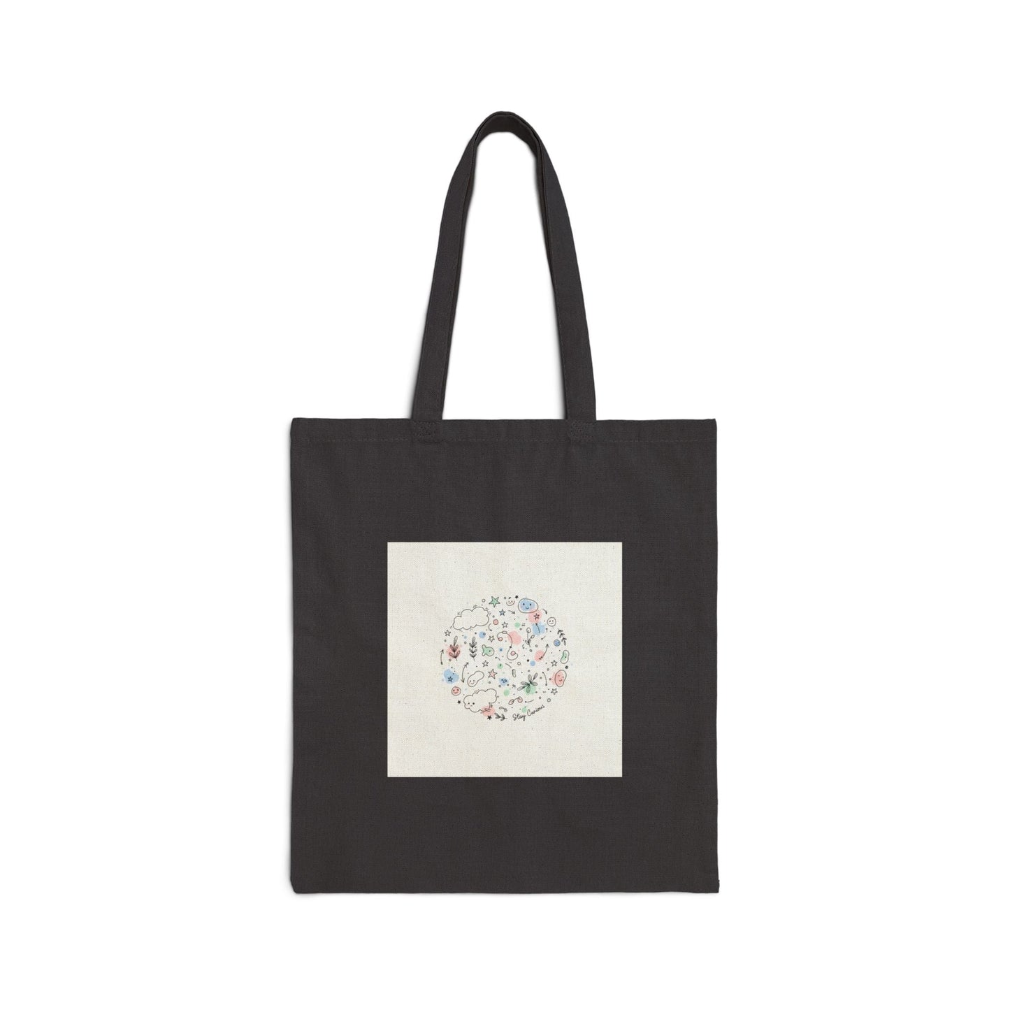 Floral Doodle Circle Tote | Hand-Drawn Sketch Art, Line Drawing Canvas