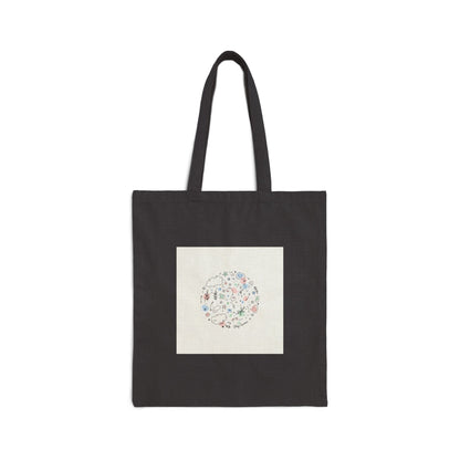 Floral Doodle Circle Tote | Hand-Drawn Sketch Art, Line Drawing Canvas