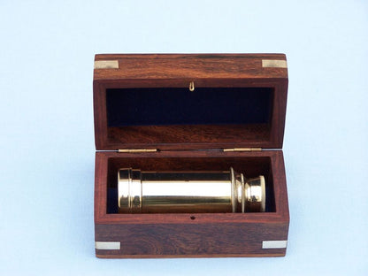 Deluxe Class Scout's Brass Spyglass Telescope 7"" w/ Rosewood Box