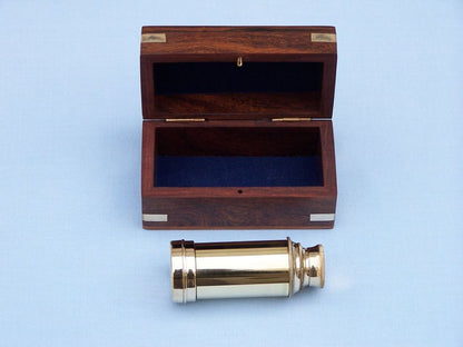 Deluxe Class Scout's Brass Spyglass Telescope 7"" w/ Rosewood Box