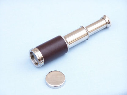 Deluxe Class Scout's Brass - Leather Spyglass Telescope 7"" w/ Rosewood Box