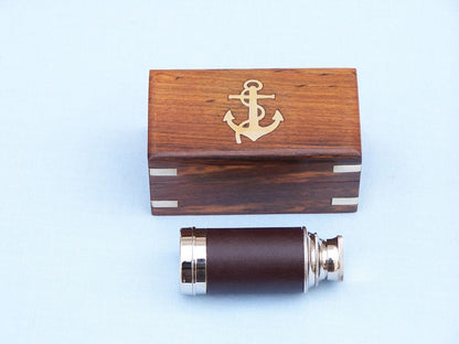 Deluxe Class Scout's Brass - Leather Spyglass Telescope 7"" w/ Rosewood Box
