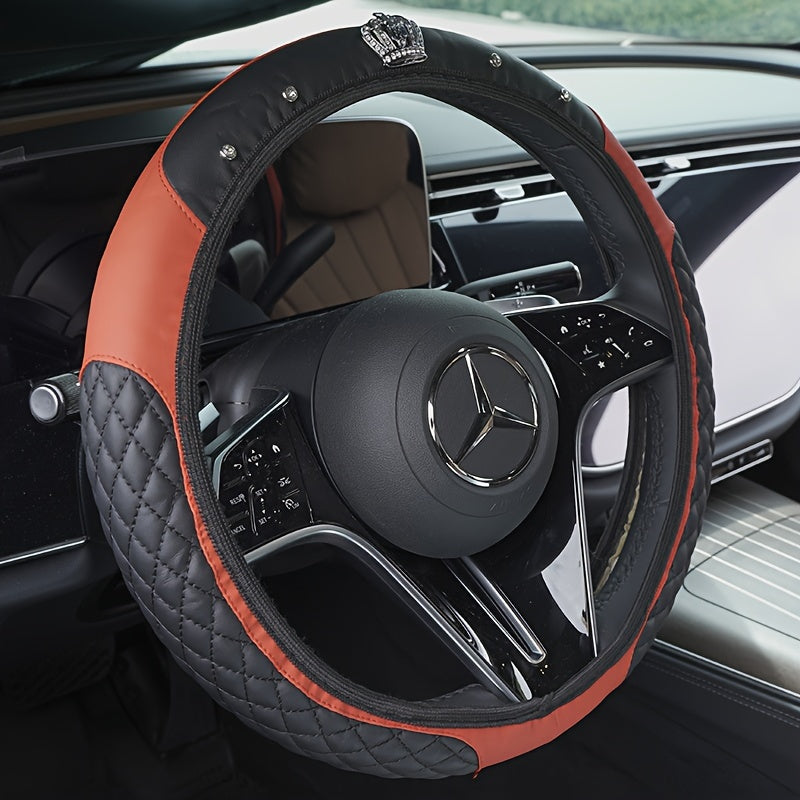 PU Leather Car Steering Wheel Cover Set, Carbon Fiber Pattern, Shoulder Pads, Leather Armrest, 4 pcs, for Comfortable Driving