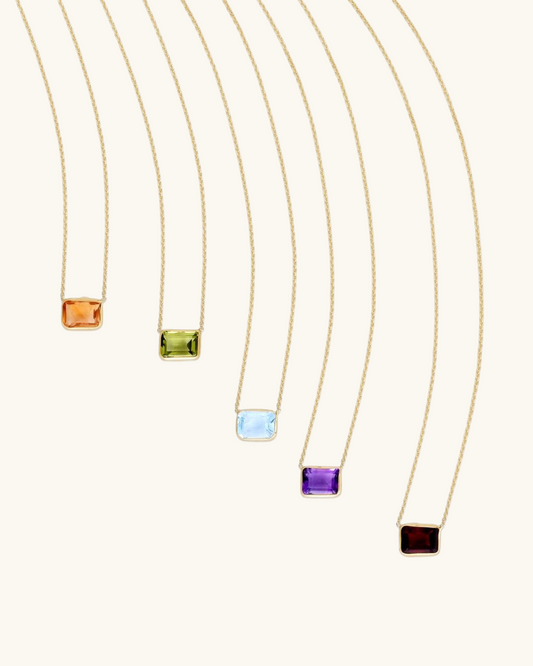 14K Gold Emerald Cut Birthstone Necklace