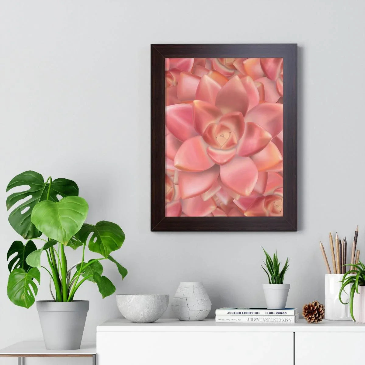 Graptosedum California Sunset Succulent Pattern Framed Print – Botanical Wall Art