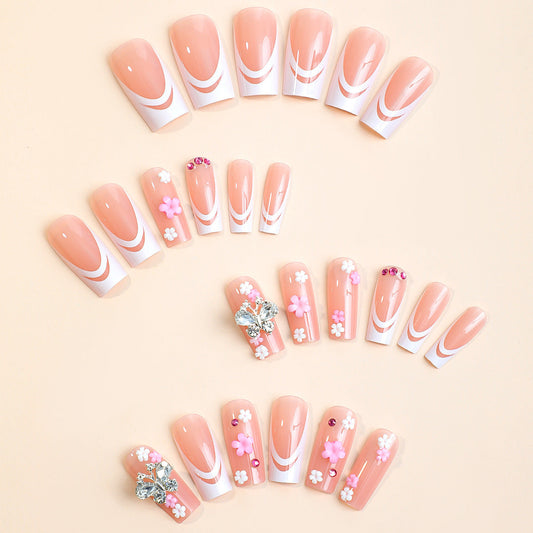 Women's Fashion French Style Bow Flower Nail Art