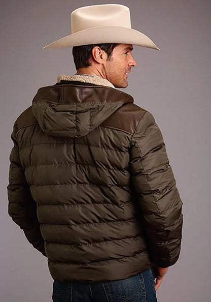 Stetson Novelty Solid Hooded Jacket (Brown) - Men's Leather Jacket