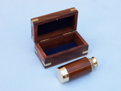 Deluxe Class Solid Brass - Wood Scout's Spyglass Telescope 7"" w/ Rosewood Box