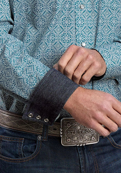 Stetson 2573 Tile Medallion (Blue) - Men's Western Shirt